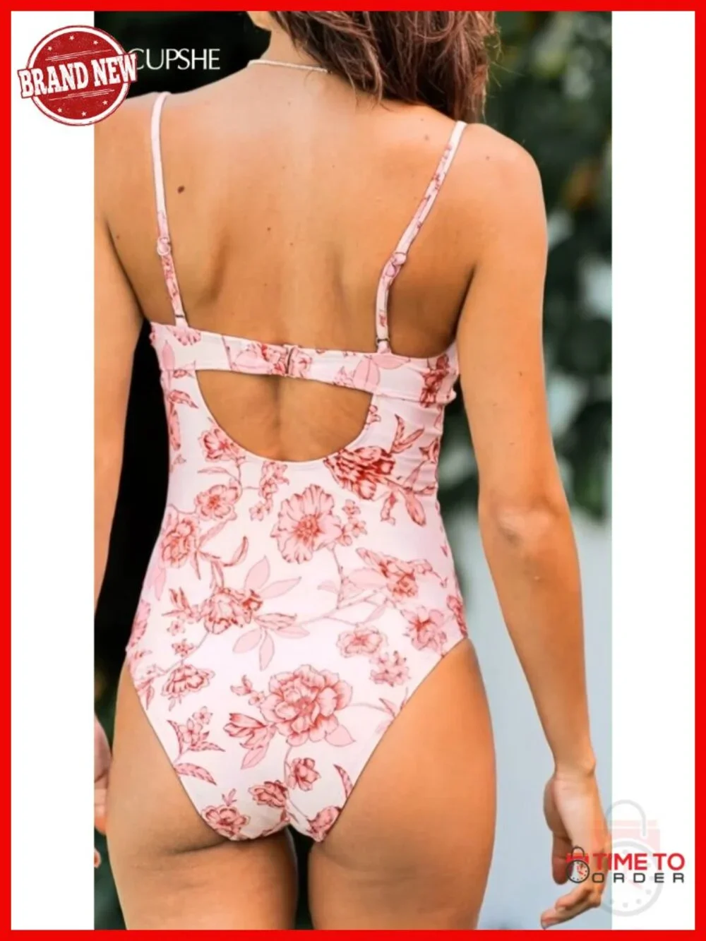 V Neck One Piece Underwire Ruffled Swimsuit with Removable Cups